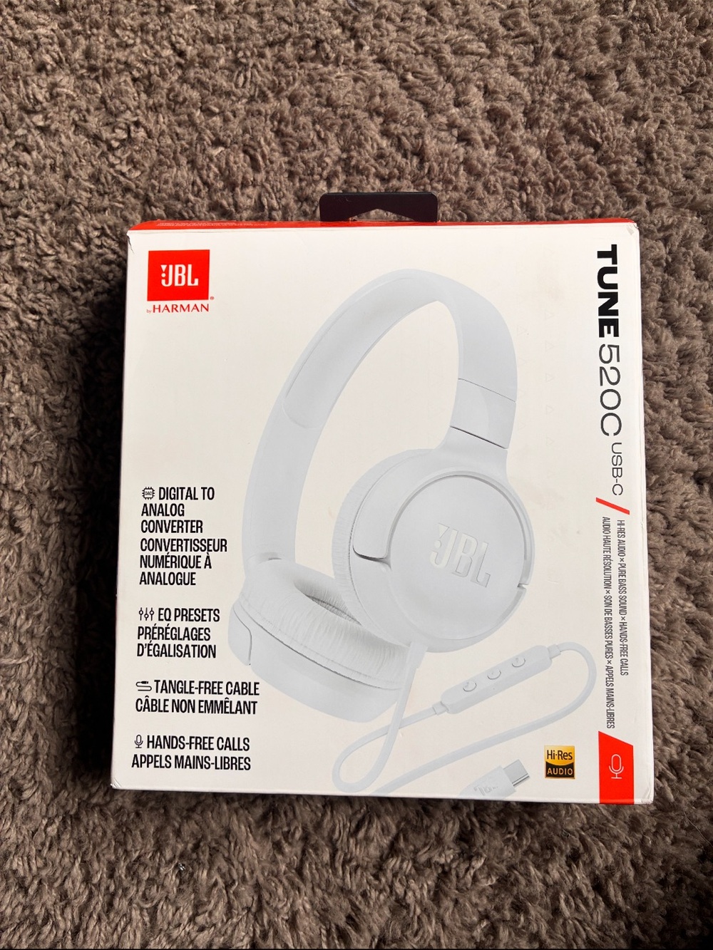 JBL Tune 520C Wired On-Ear Headphones - White
